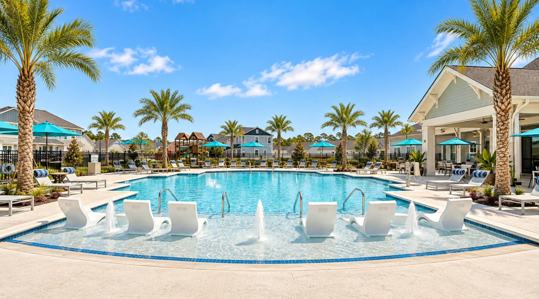 pool with tropical landscaping
