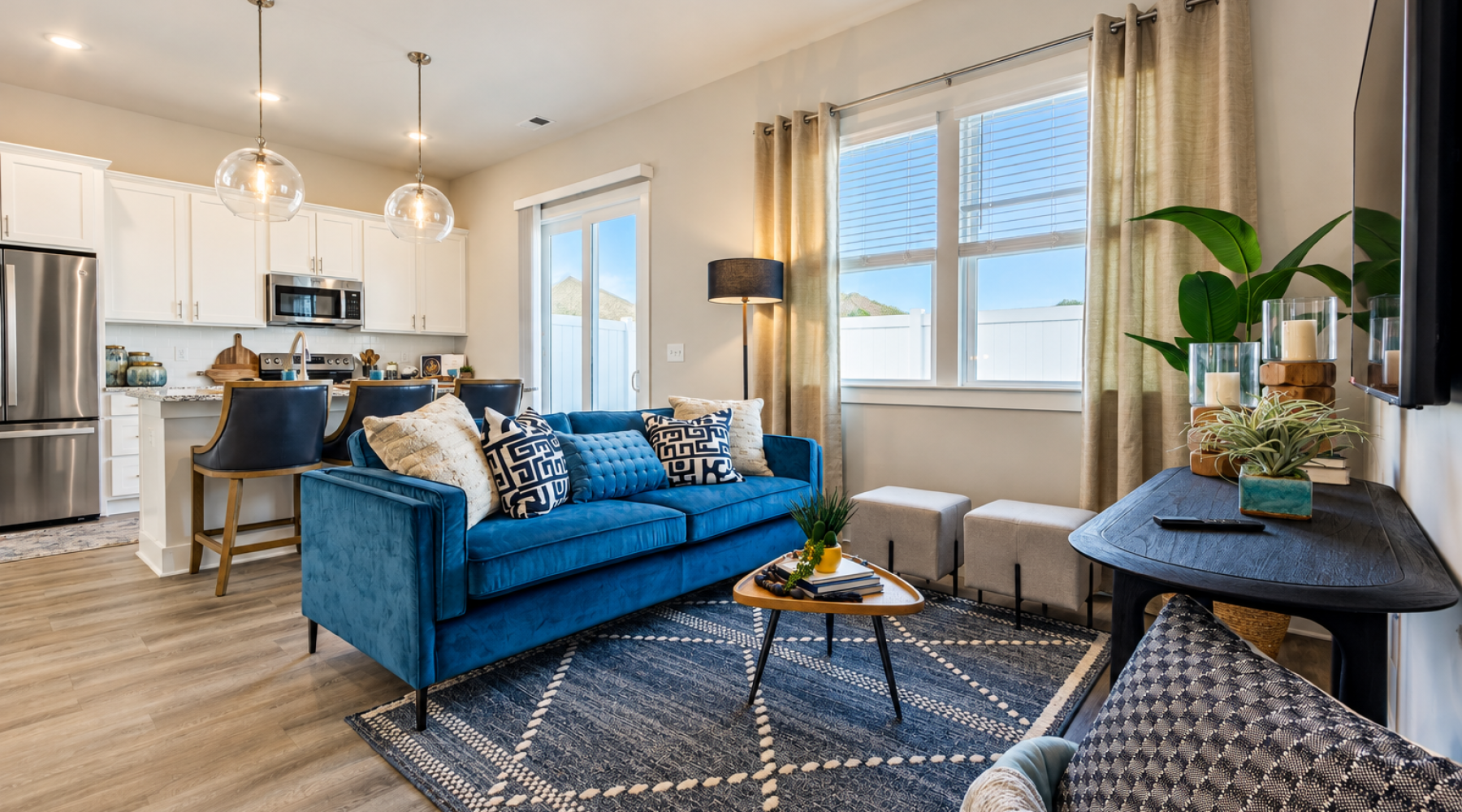  living room with easy to access spaces and ample lighting